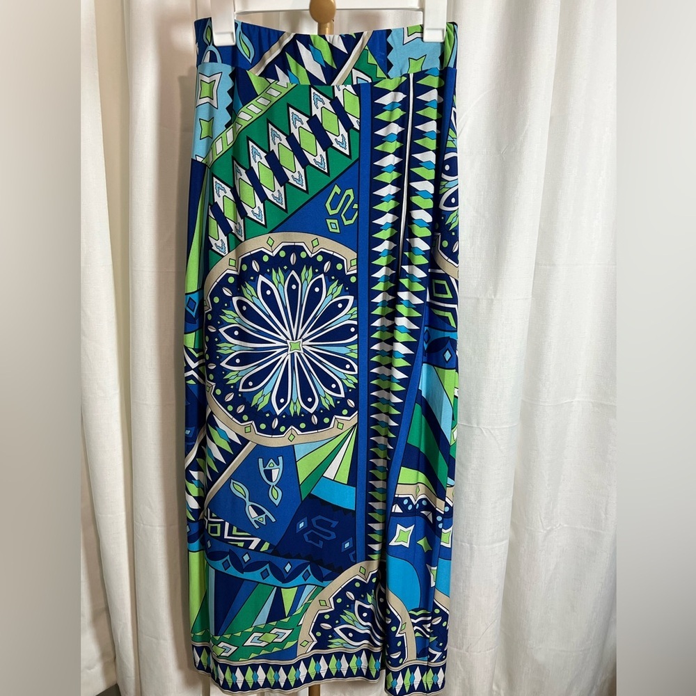 Chico's Blue and Green Geometric Maxi Skirt…Pucci look alike!!!